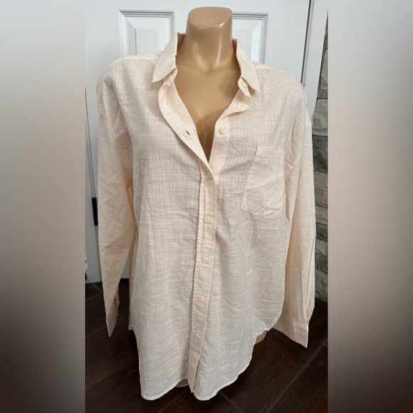 🆕 Marine Layer Donna Button Down Long Sleeve Shirt in Cream Tan XL 100% Cotton - Picture 1 of 9